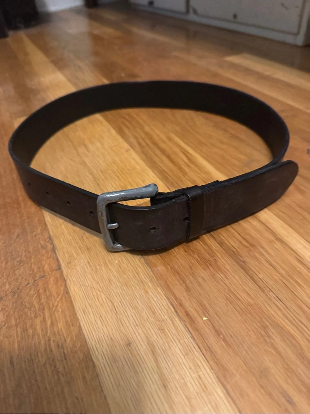 American Eagle Outfitters Black Leather Belt with Silver Buckle